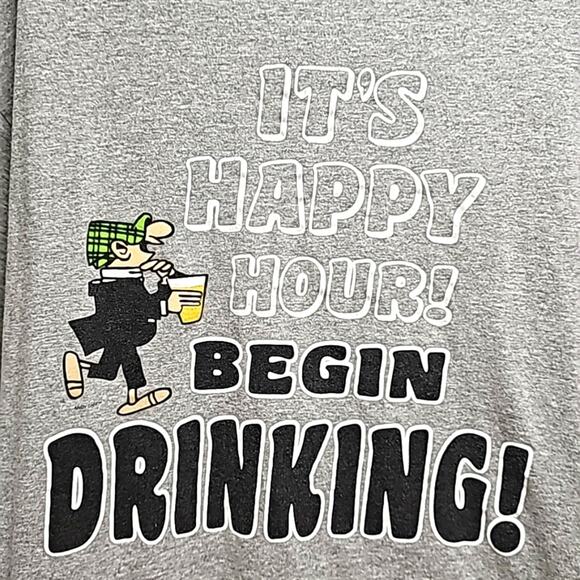 Delta Pro Weight "It's Happy Hour Begin Drinking" T-Shirt Gray Men's Size XL - Picture 2 of 8